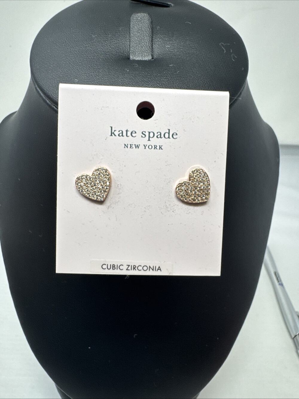NEW Kate Spade New York Yours Truly Pave Heart Studs Earrings Rosegold + Dustbag